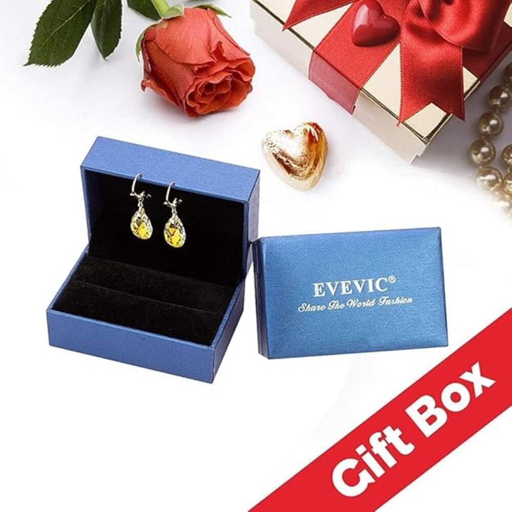 14K Gold Plated Austrian Crystal Teardrop Leverback Dangle Earrings for Women - Picture 4 of 5